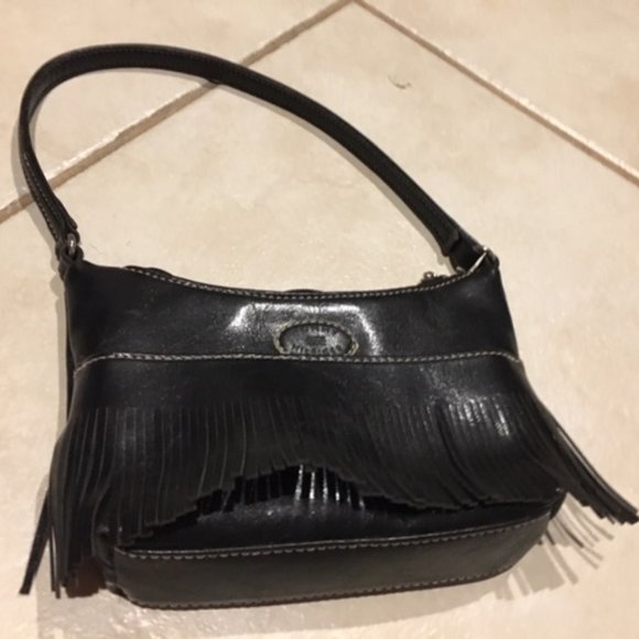 ✨HP✨Tommy Hilfiger Black Leather Fringed Mini Bag Satchel 7.5"x4.5" - Picture 6 of 16